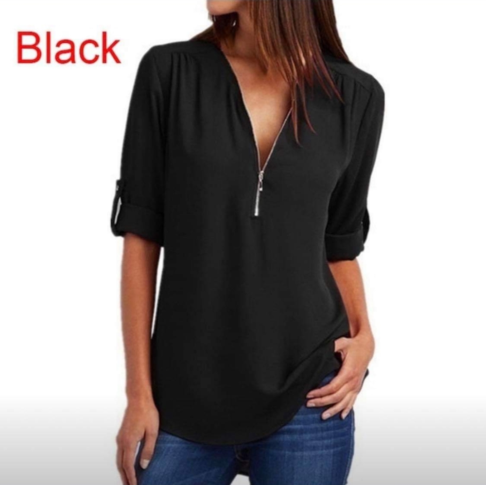 Black Chiffon Adjustable Long Sleeve Large